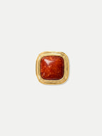 Veronica Beard Gold square ring with red stone.