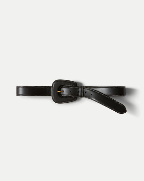 Elsy Leather-Buckle Belt in Black | Veronica Beard