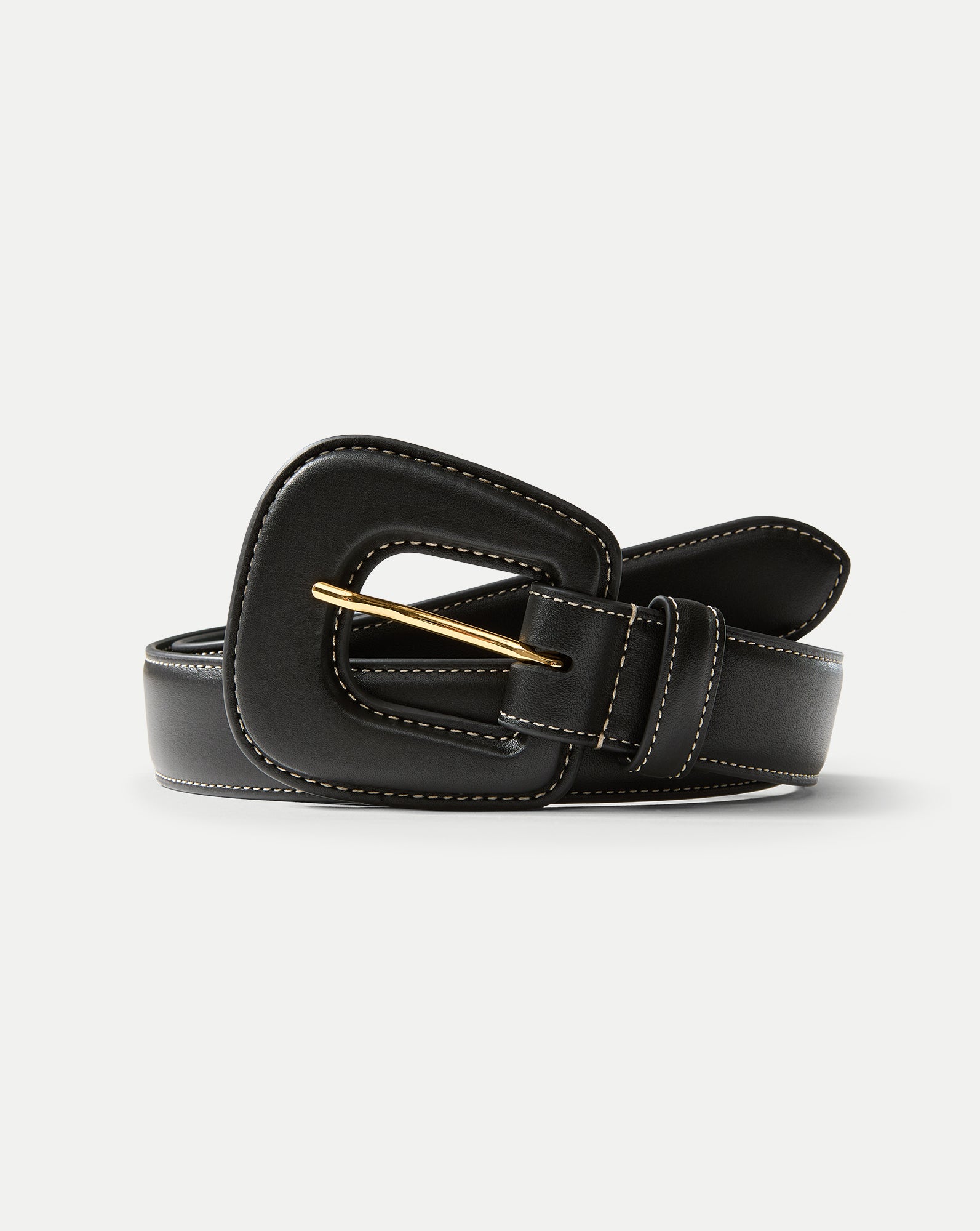 Elsy Leather-Buckle Belt in Black | Veronica Beard