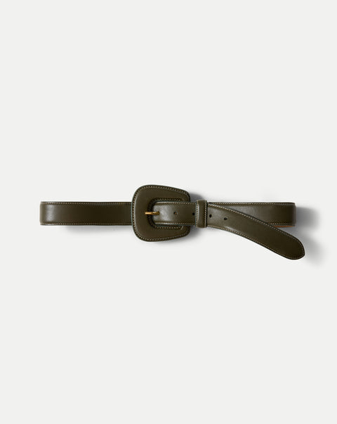 Elsy Leather-Buckle Belt in Khaki | Veronica Beard display picture 2