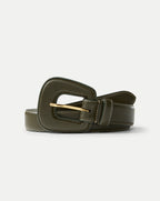 Veronica Beard Elsy Leather-Buckle Belt - Cypress