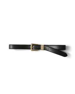 Veronica Beard Black leather belt with gold buckle.