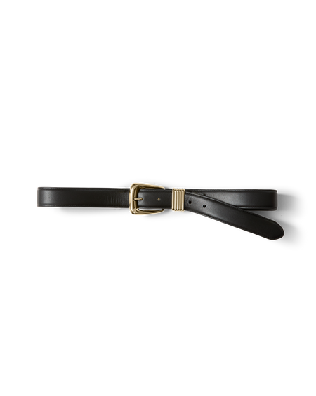 Veronica Beard Black leather belt with gold metal buckle.