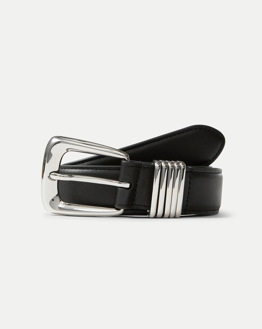 Veronica Beard Arch Leather Belt - Black/Silver