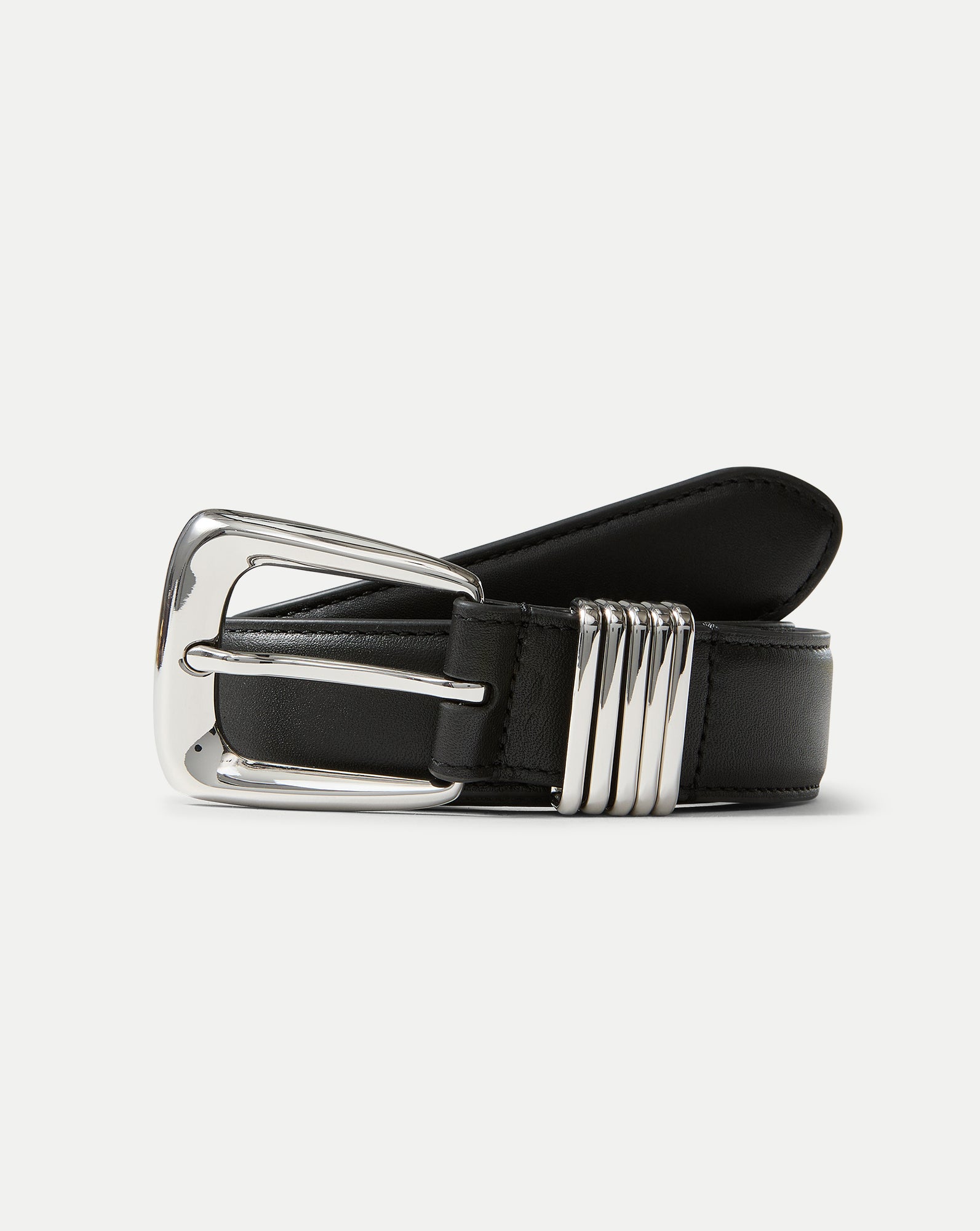 Veronica Beard Arch Leather Belt - Black/Silver