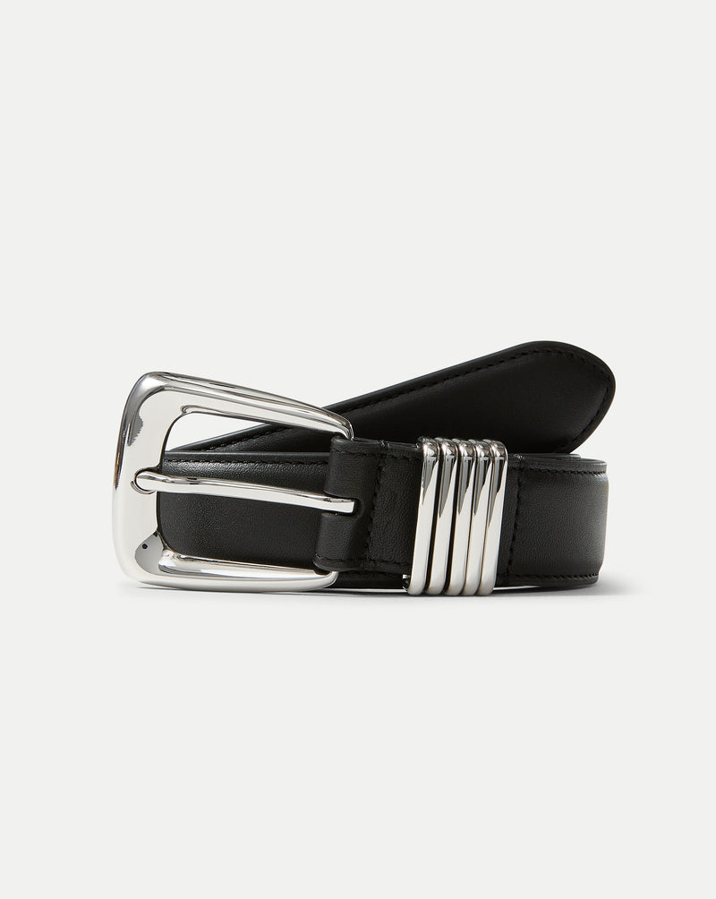 Veronica Beard Arch Leather Belt - Black/Silver