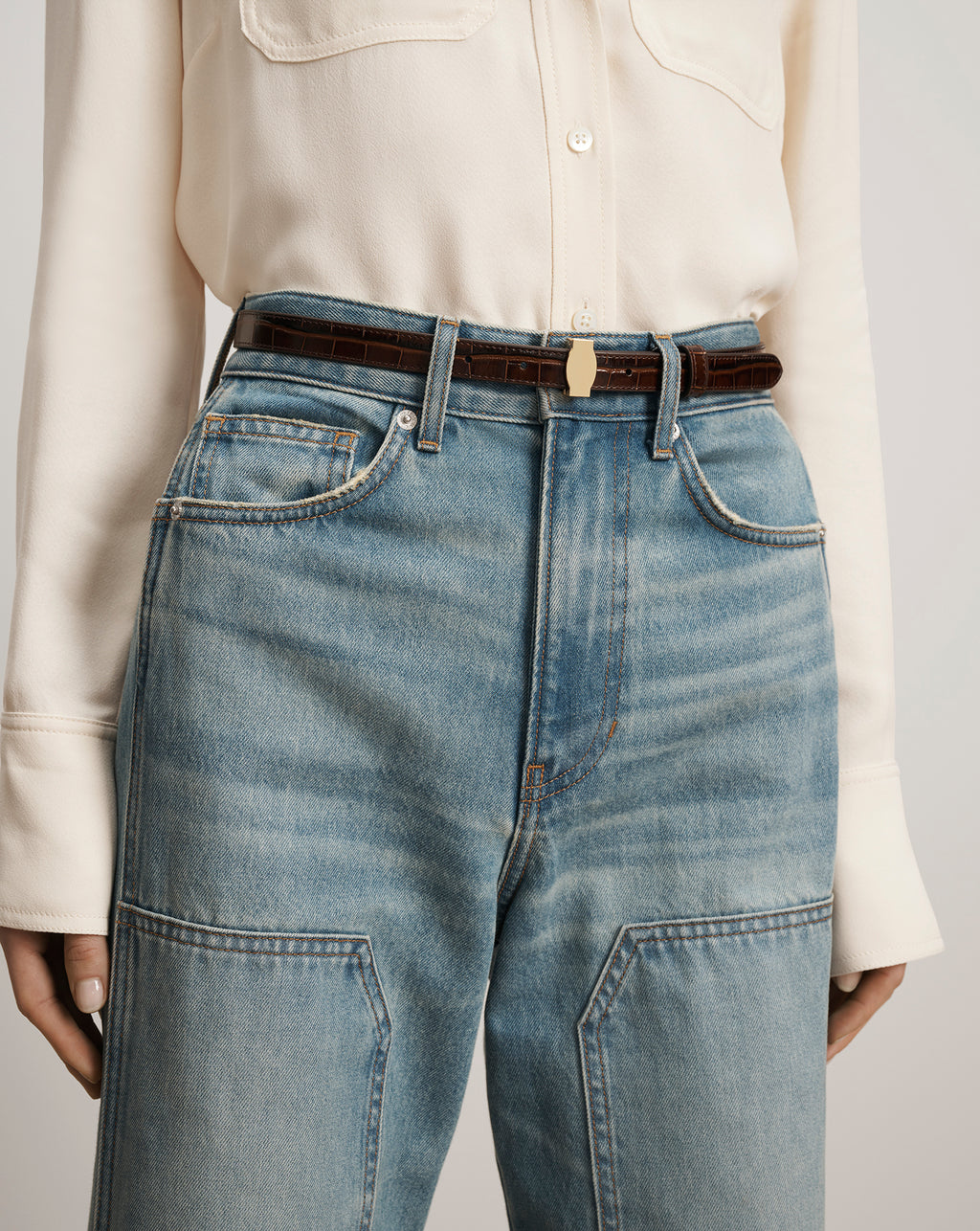 Veronica Beard Dash Croc-Embossed Belt - Chestnut