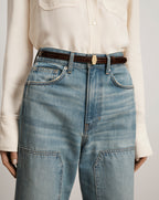 Veronica Beard Dash Croc-Embossed Belt - Chestnut