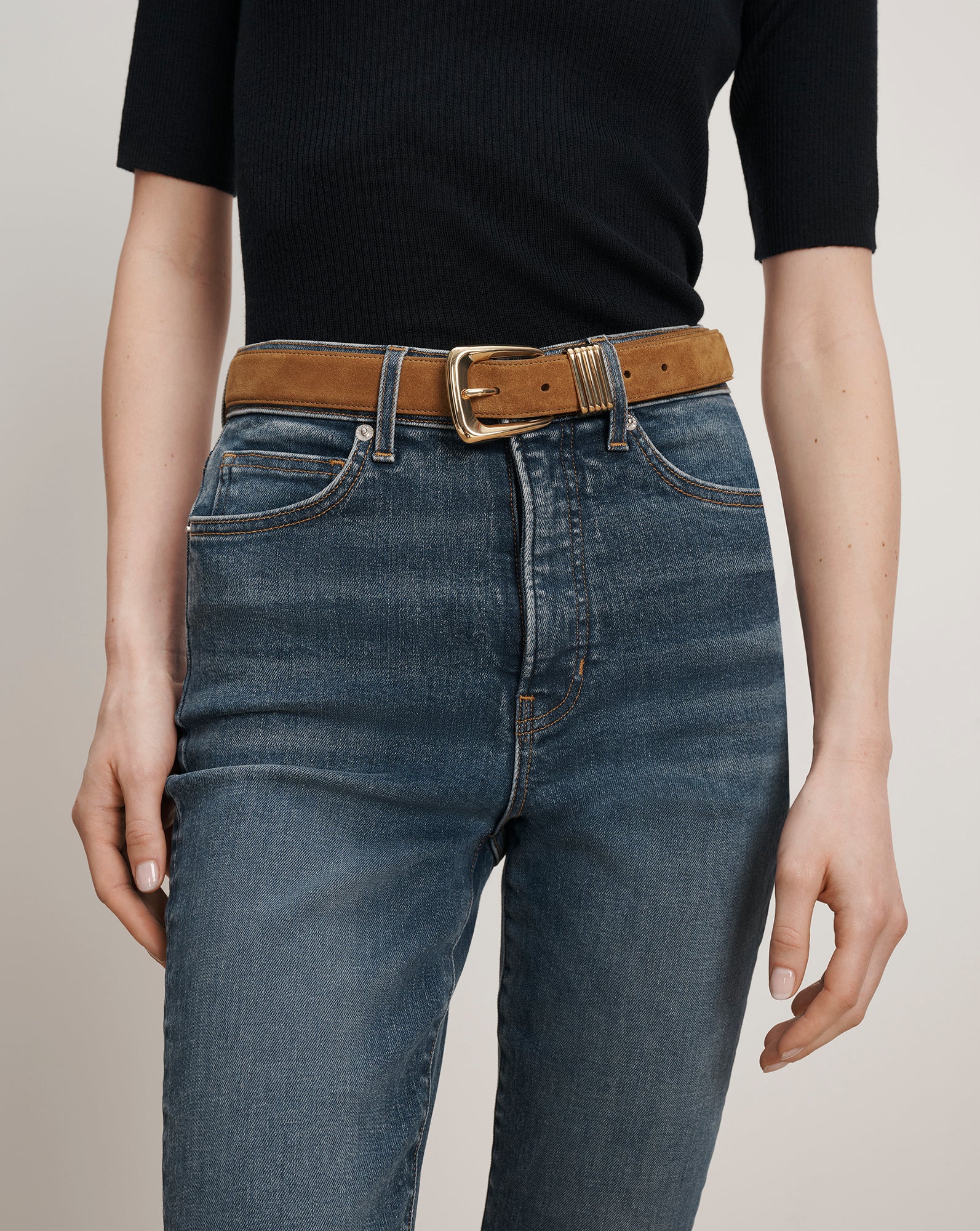 Arch Suede Belt in Tan | Veronica Beard