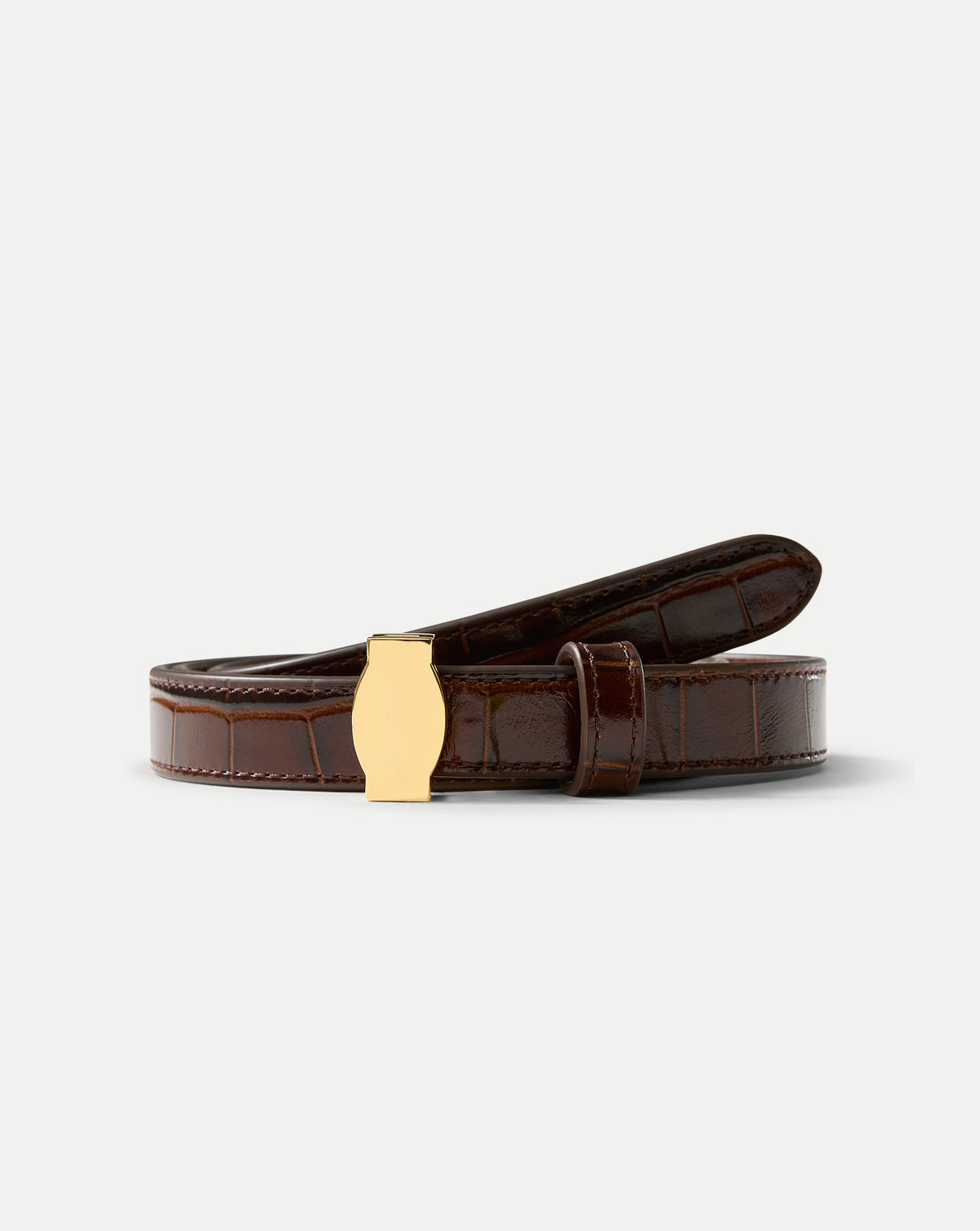 Dash Croc-Embossed Belt in Chestnut Brown | Veronica Beard display picture 2