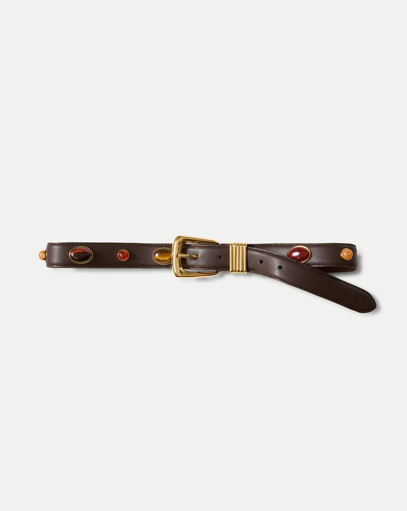 Veronica Beard Arch Embellished Leather Belt - Espresso