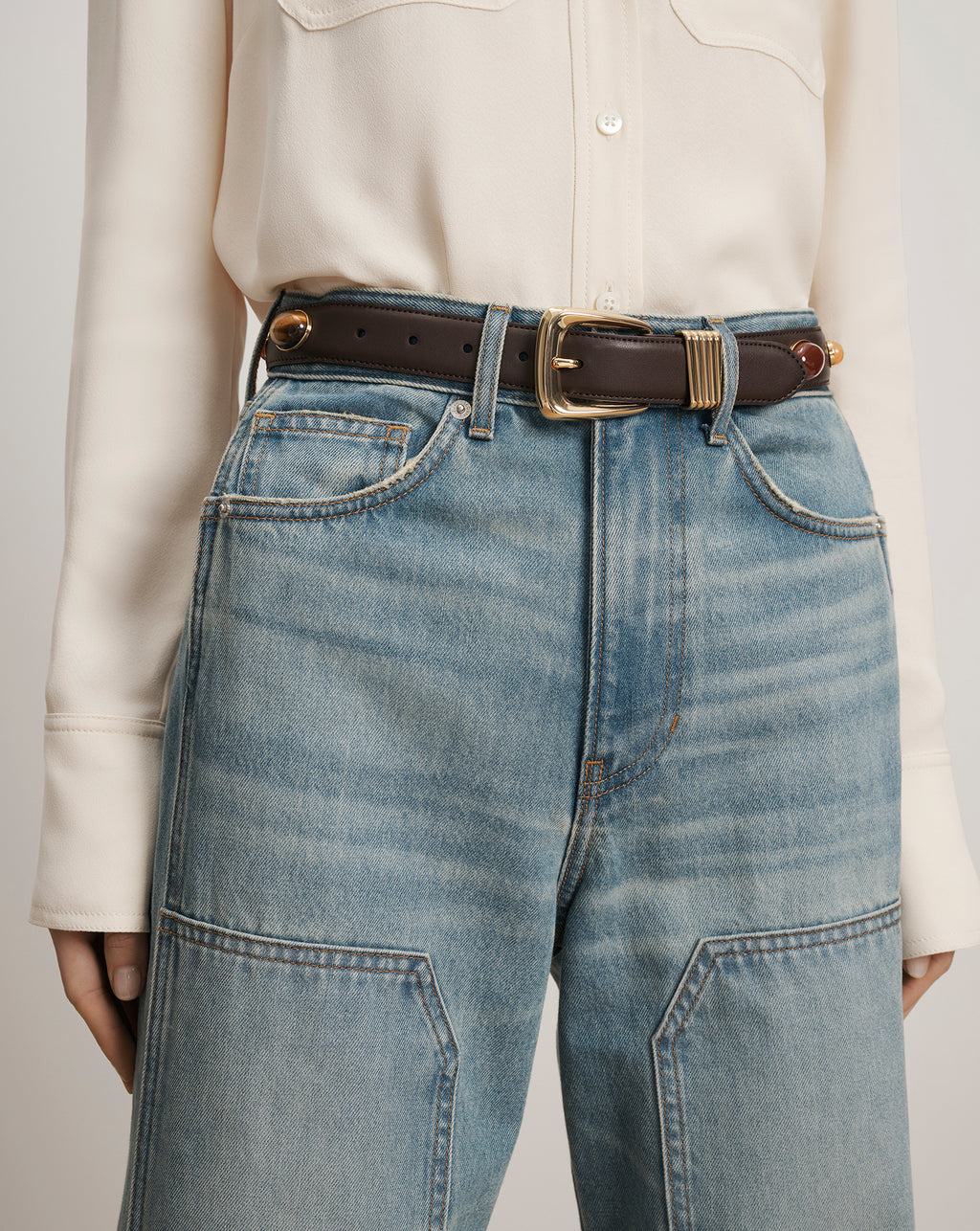 Veronica Beard Arch Embellished Leather Belt - Espresso