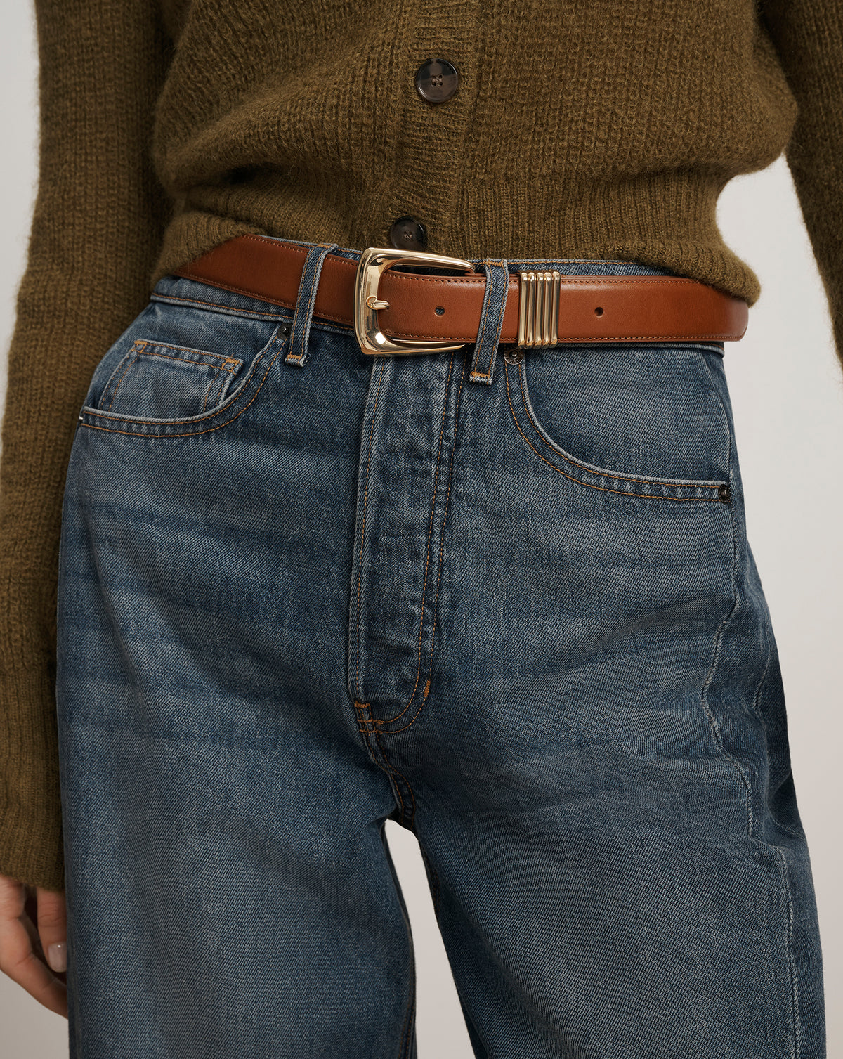 Arch Leather Belt in Tan | Veronica Beard display picture 1