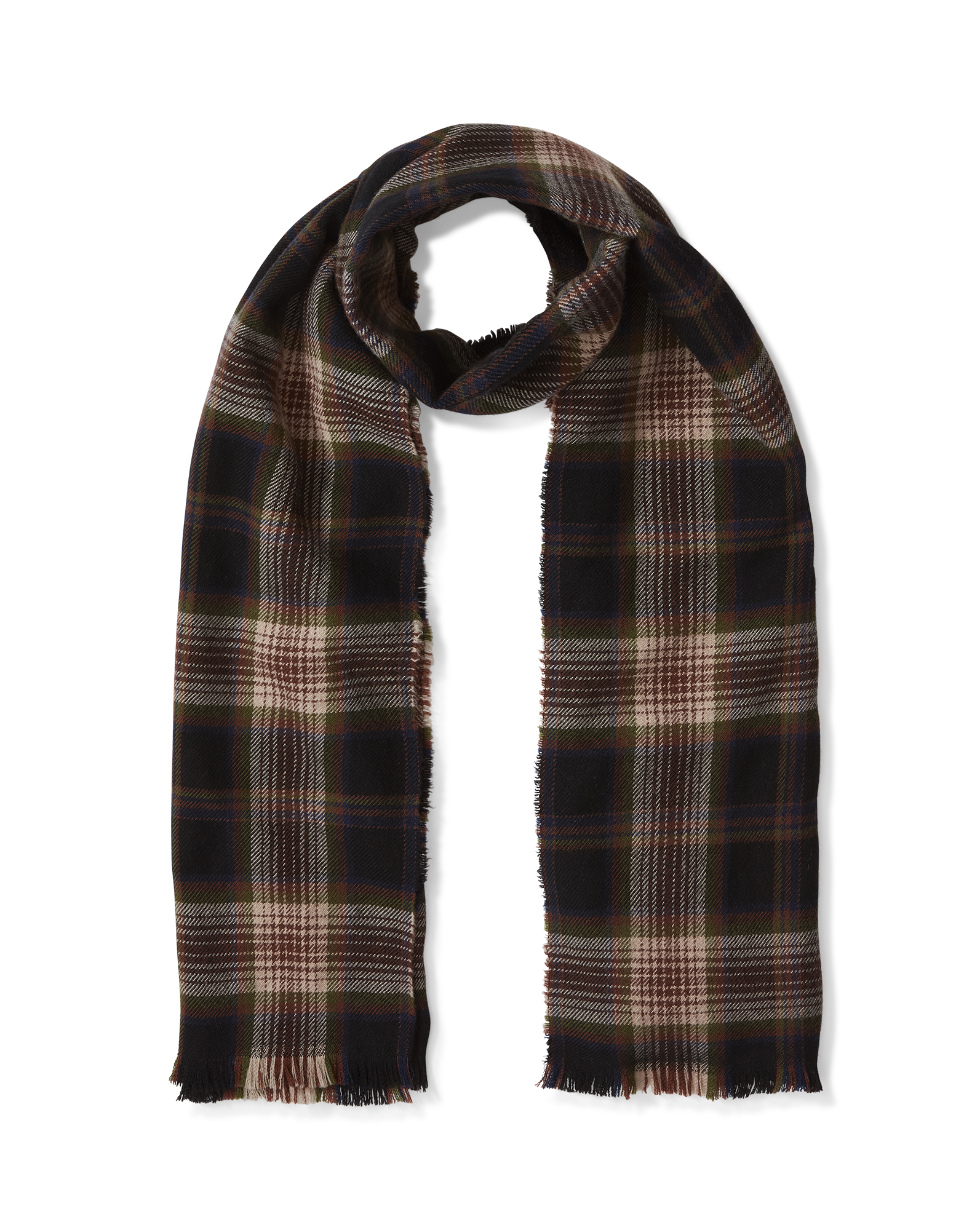 Veronica Beard Plaid Wool Scarf Black Multi