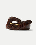 Veronica Beard Elsy Leather-Buckle Belt - Chestnut