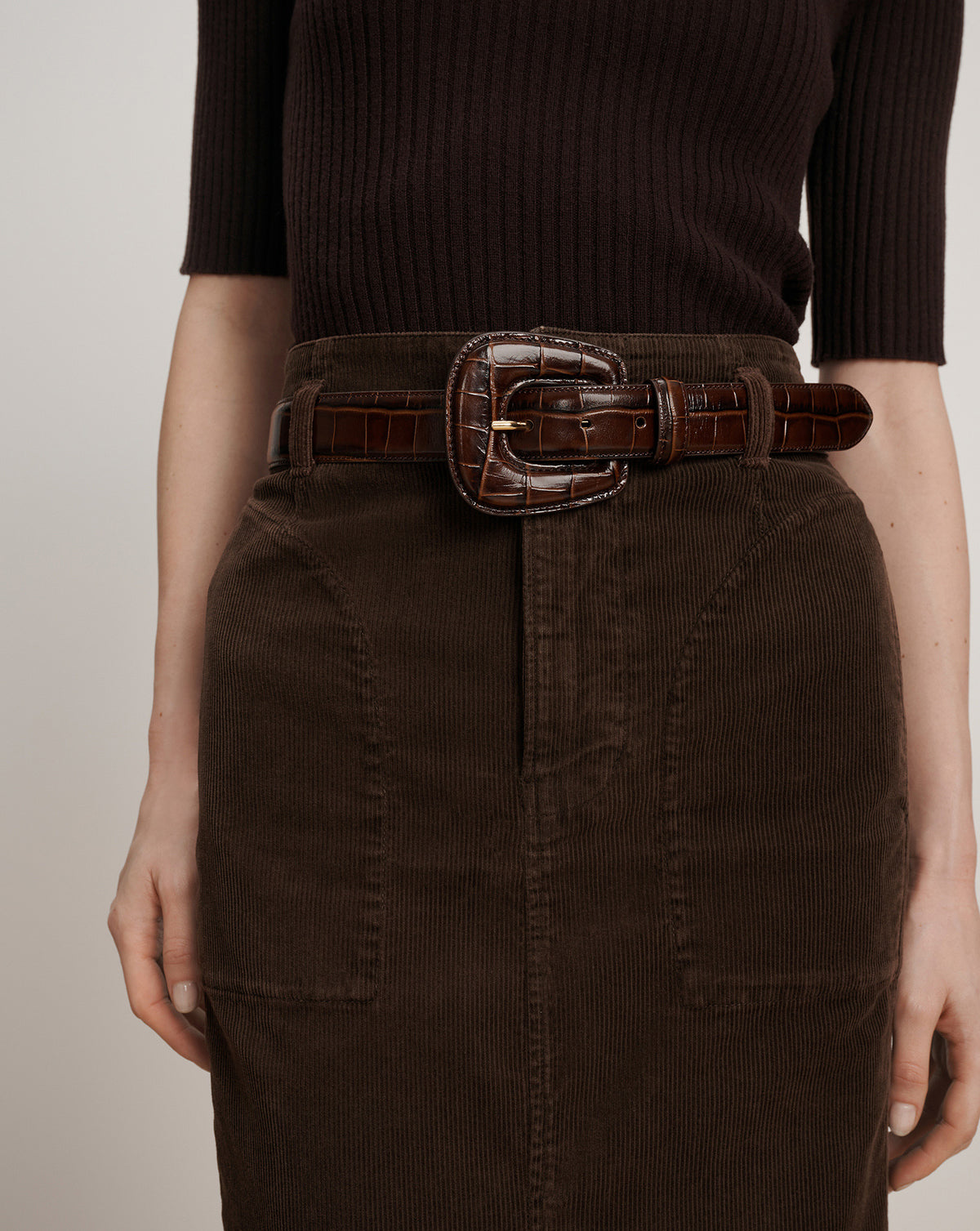 Elsy Leather-Buckle Belt in Brown | Veronica Beard display picture 3