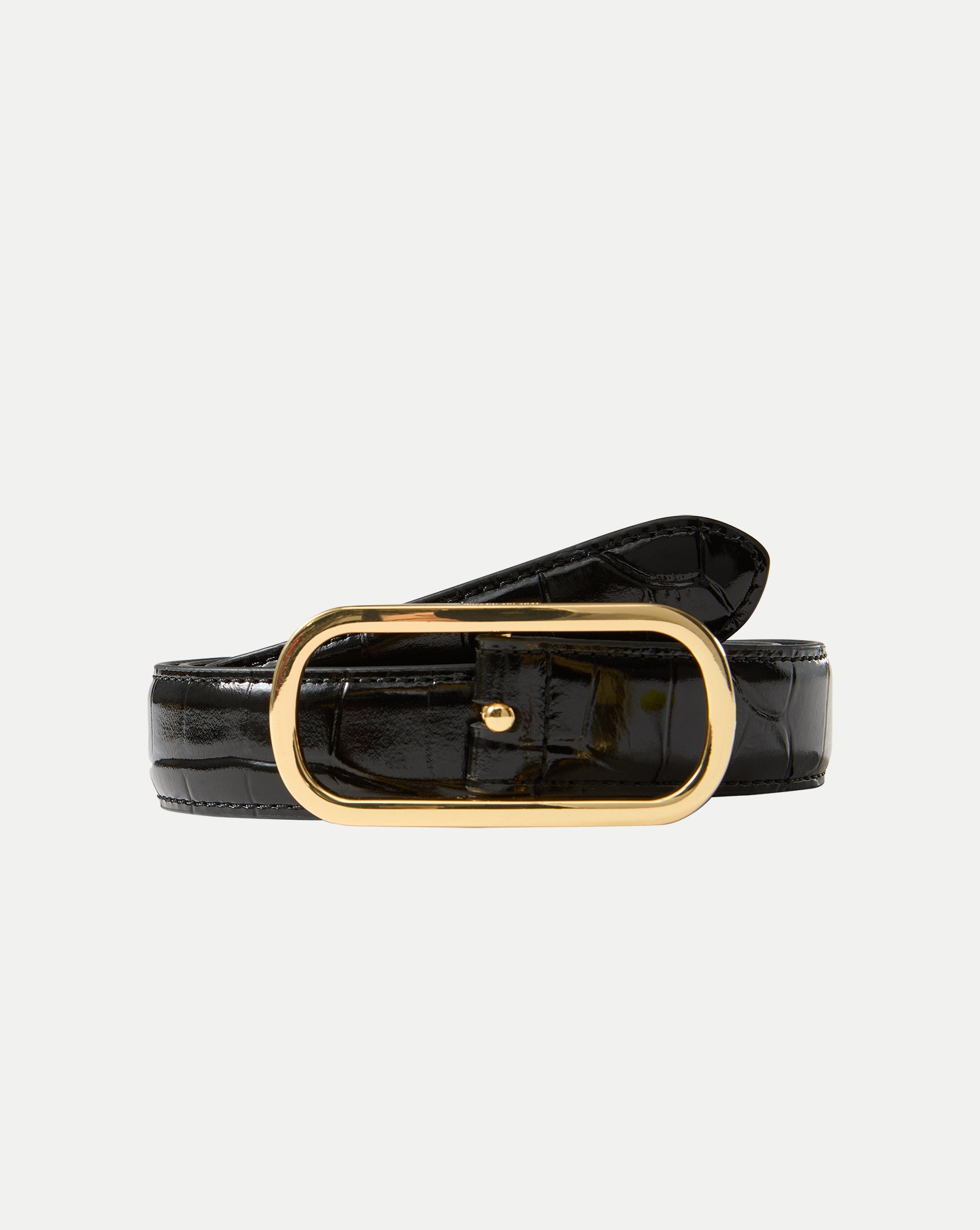Loop Croc-Embossed Belt in Black | Veronica Beard