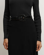 Veronica Beard Elsy Leather-Buckle Belt - Black