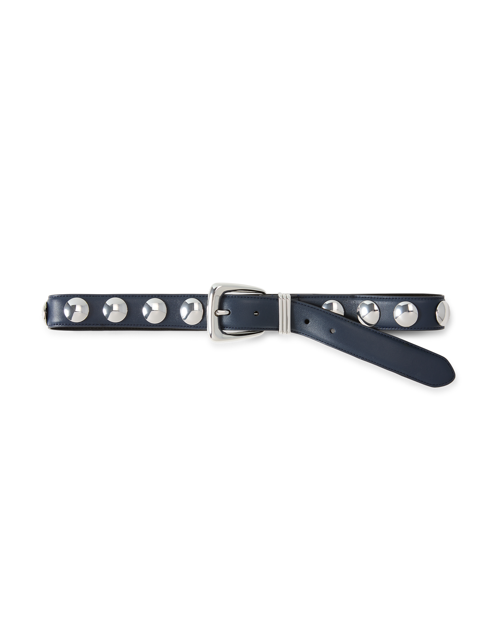 Arch Silver Studded Leather Belt in Navy | Veronica Beard