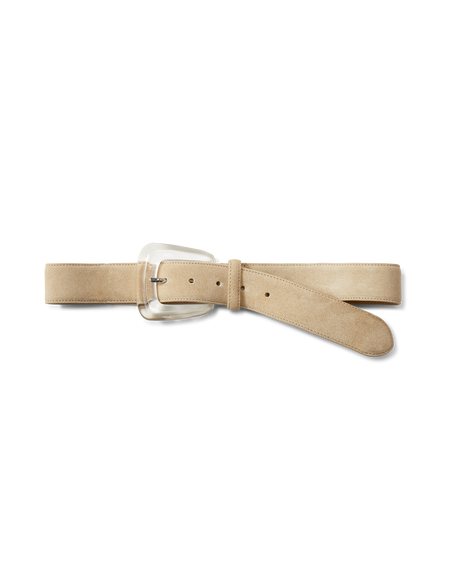 Veronica Beard Arch Resin-Buckle Suede Belt - Stone Khaki