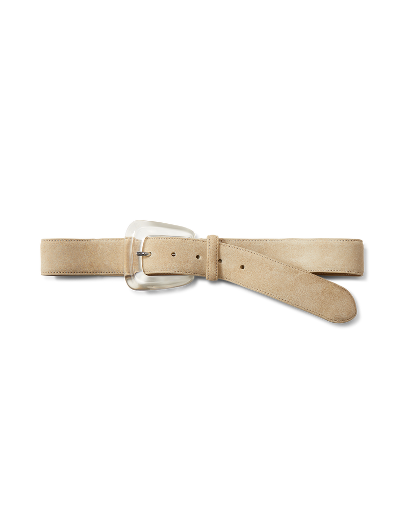 Veronica Beard Arch Resin-Buckle Suede Belt Stone Khaki