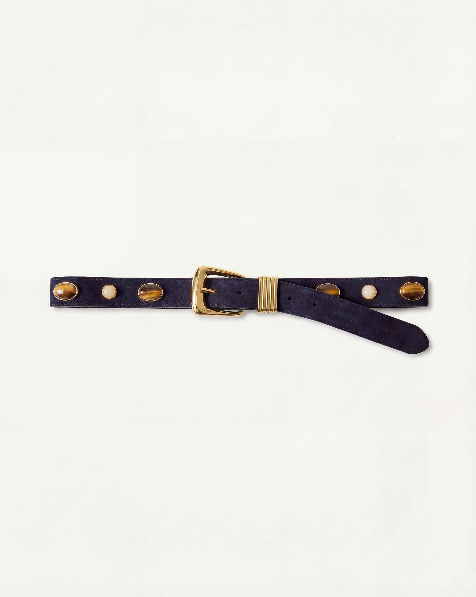 Veronica Beard Arch Embellished Suede Belt - Navy
