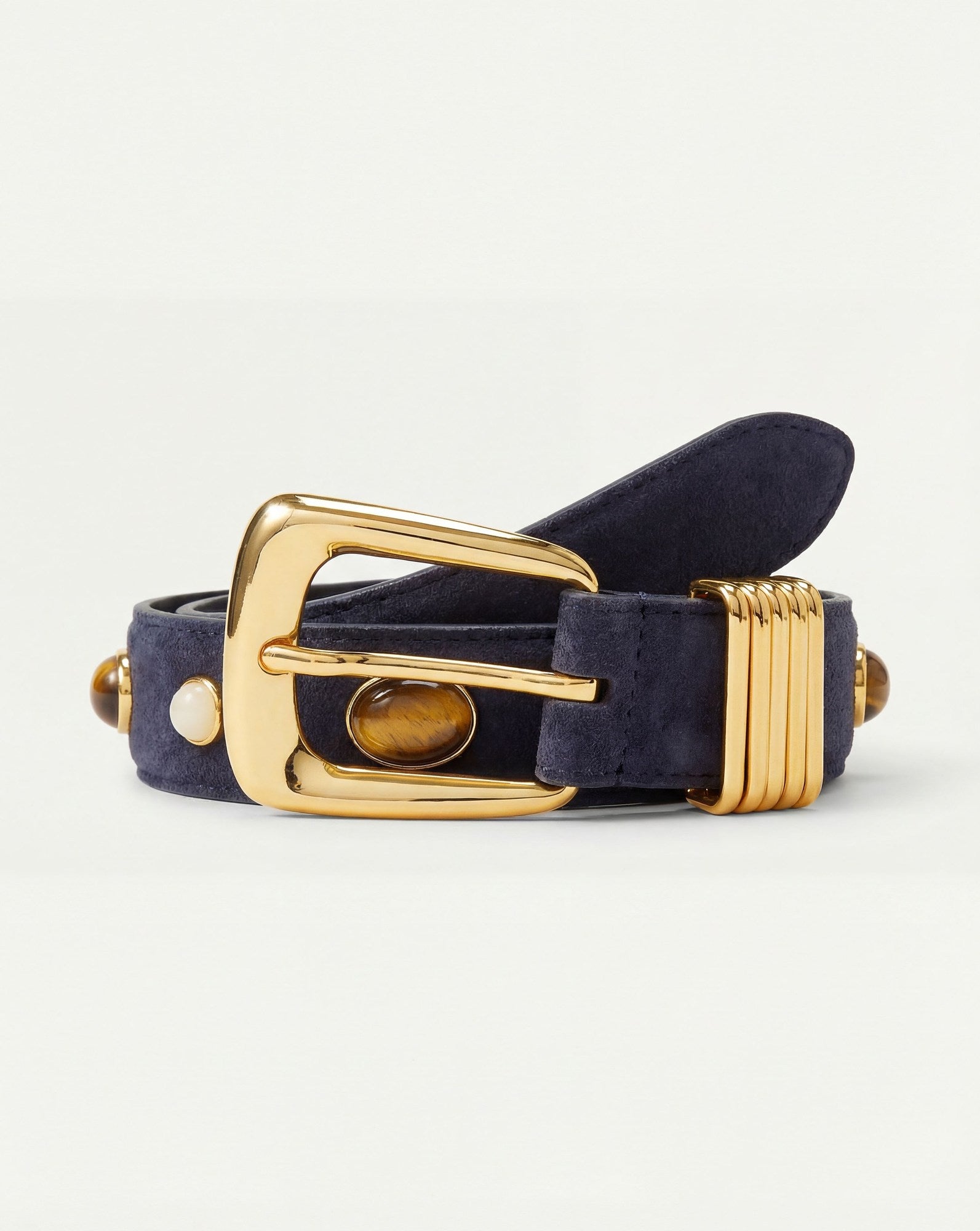 Arch Embellished Suede Belt in Navy | Veronica Beard