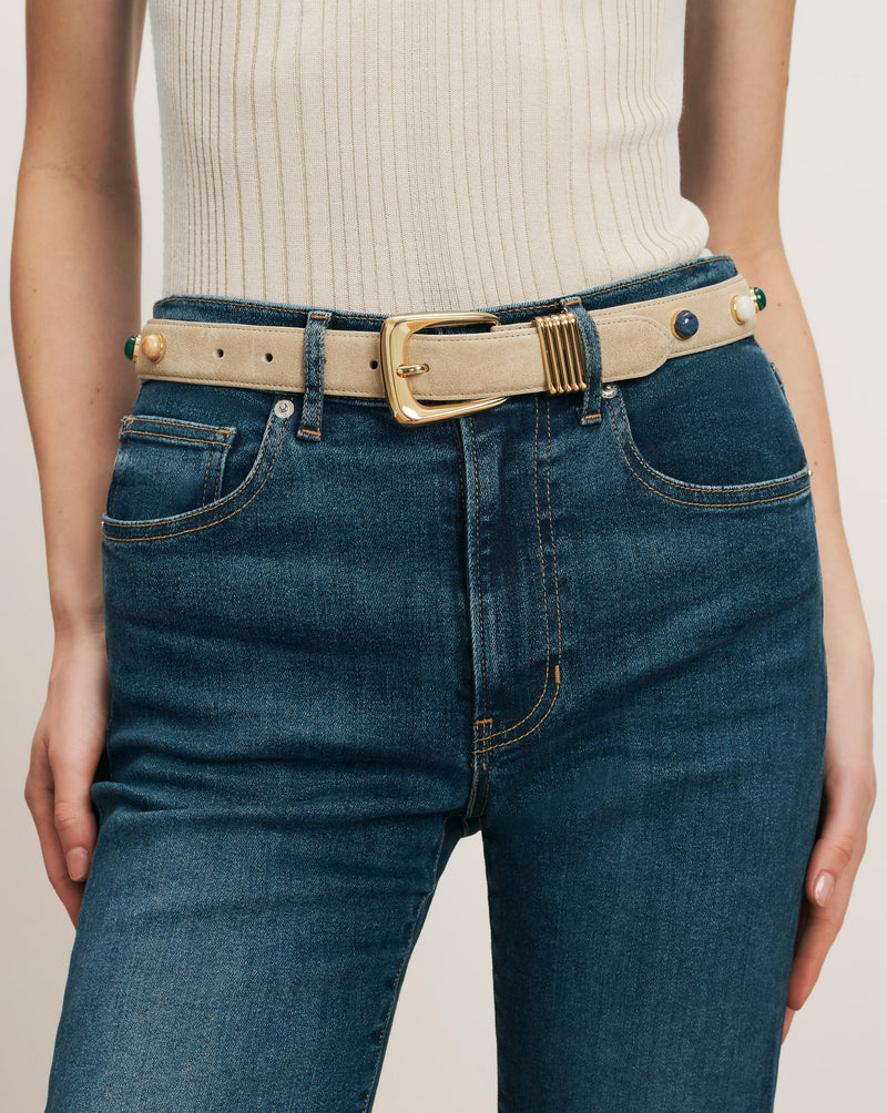 Veronica Beard Stone Embellished Arch Belt - Stone Khaki
