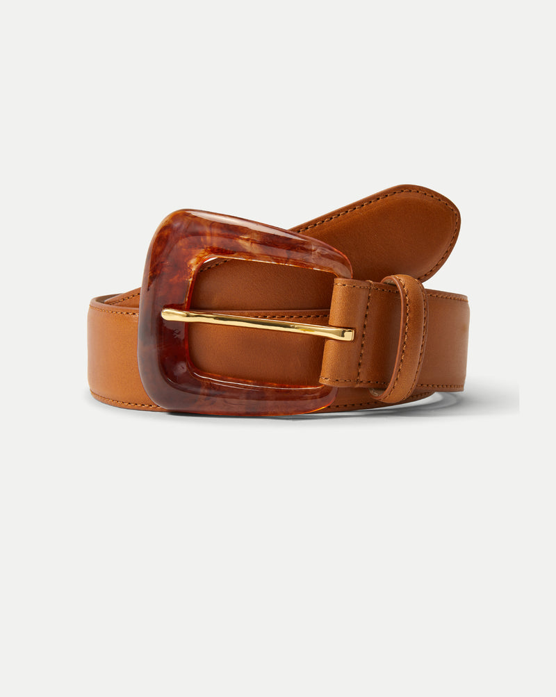 Veronica Beard Arch Resin-Buckle Leather Belt - Hazelwood