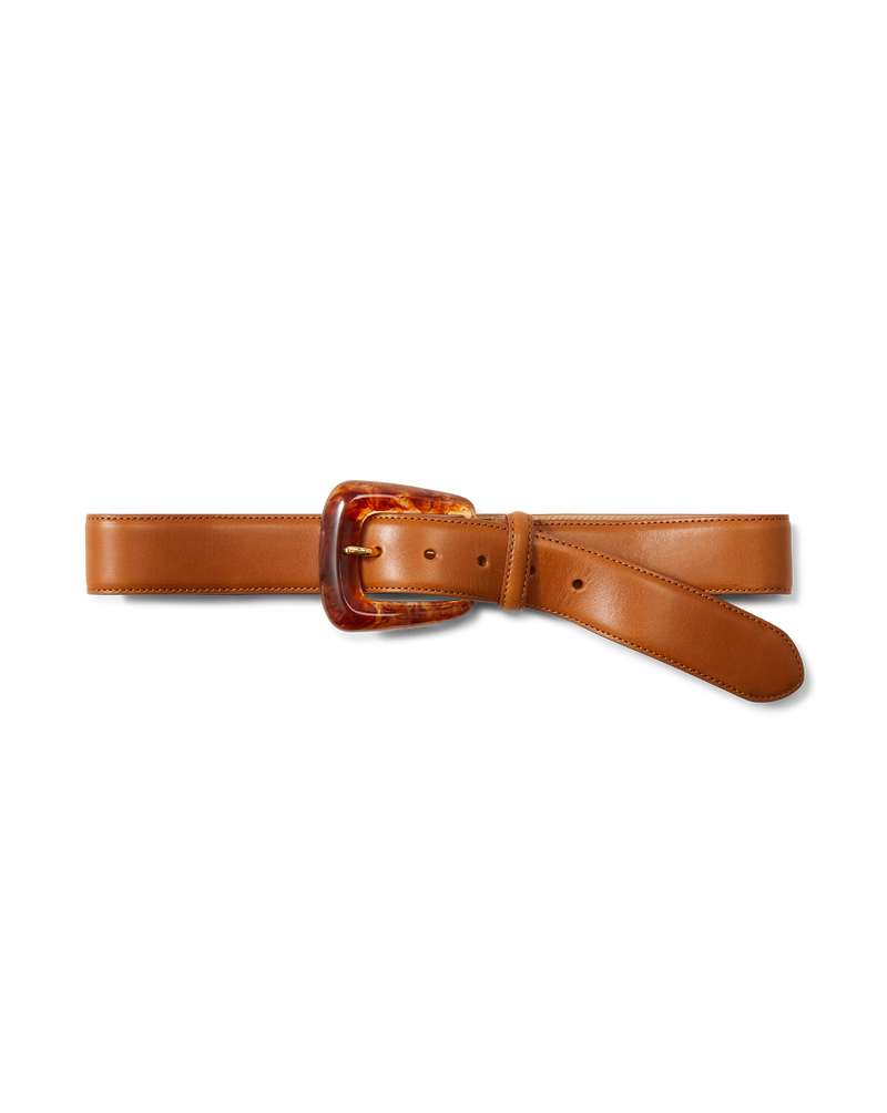 Veronica Beard Arch Resin-Buckle Leather Belt - Hazelwood