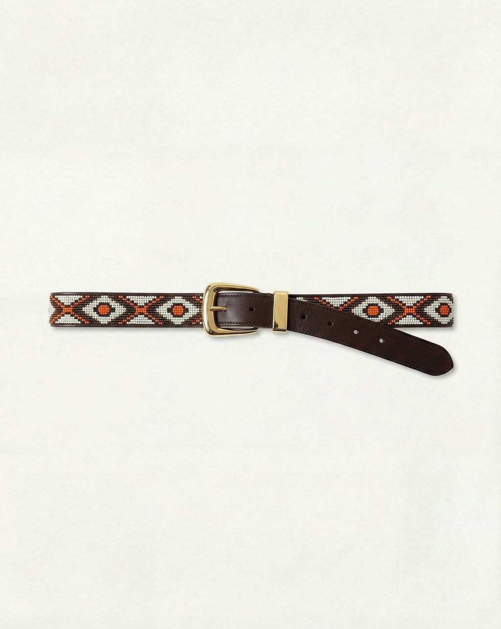 Veronica Beard Brown leather belt with white, orange, and brown