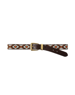 Veronica Beard Brown leather belt with white, orange, and brown