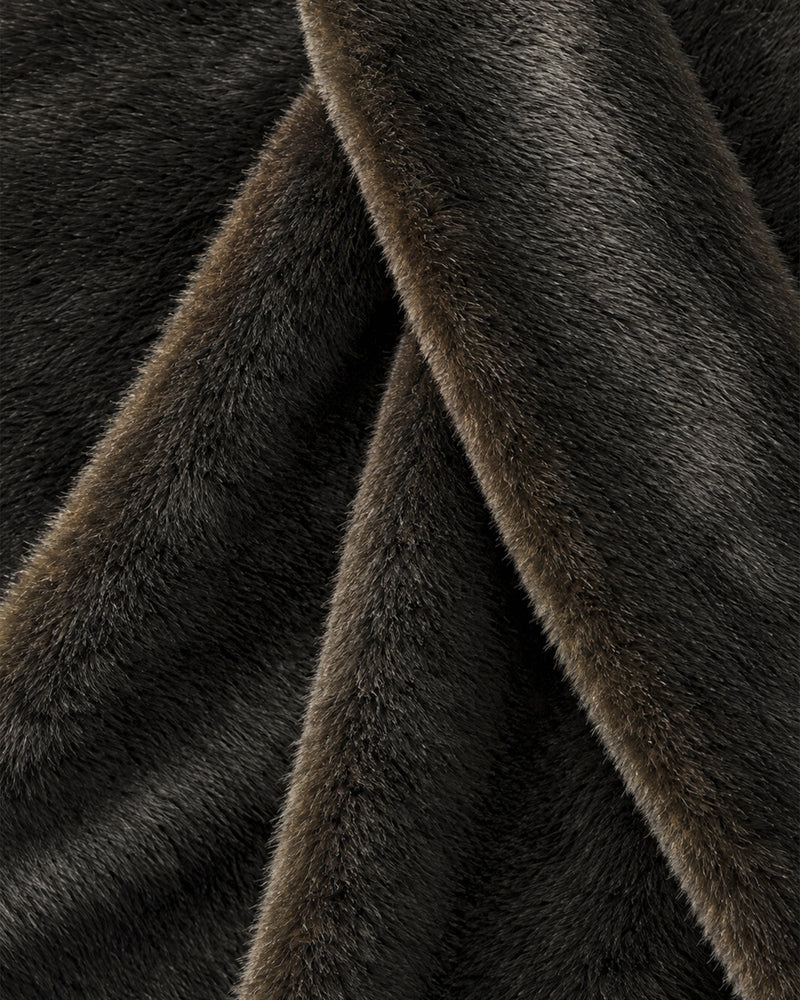 Veronica Beard Dark brown faux fur plush fabric texture.