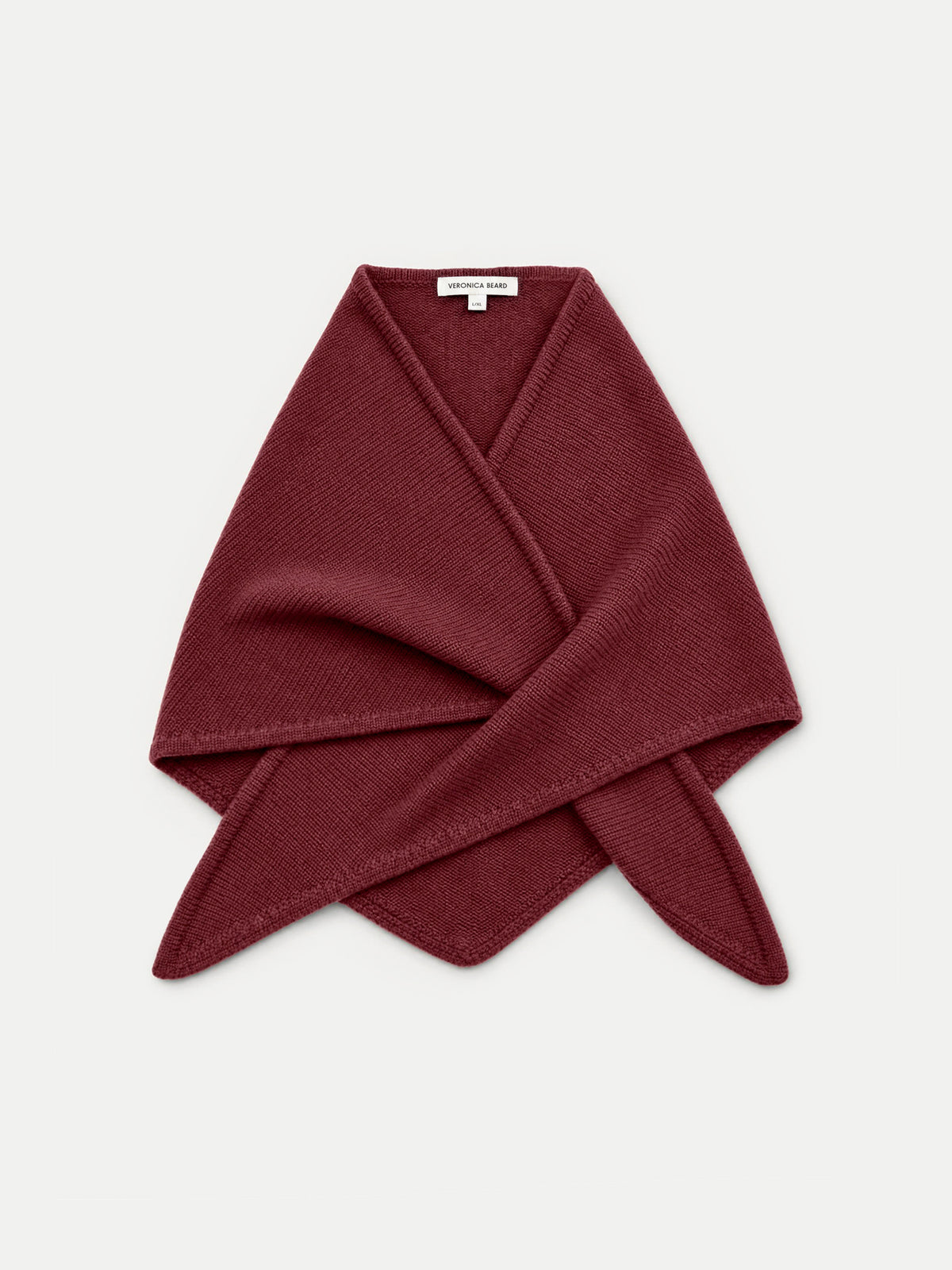 Veronica Beard Burgundy knitted wrap scarf with pointed ends.