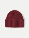 Veronica Beard Burgundy ribbed knit beanie with cuffed brim.