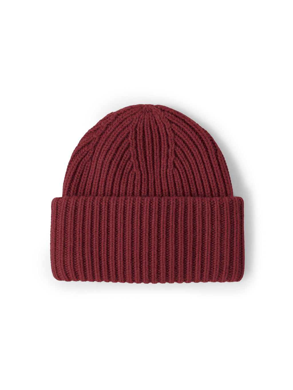 Veronica Beard Burgundy ribbed knit beanie with cuffed brim.