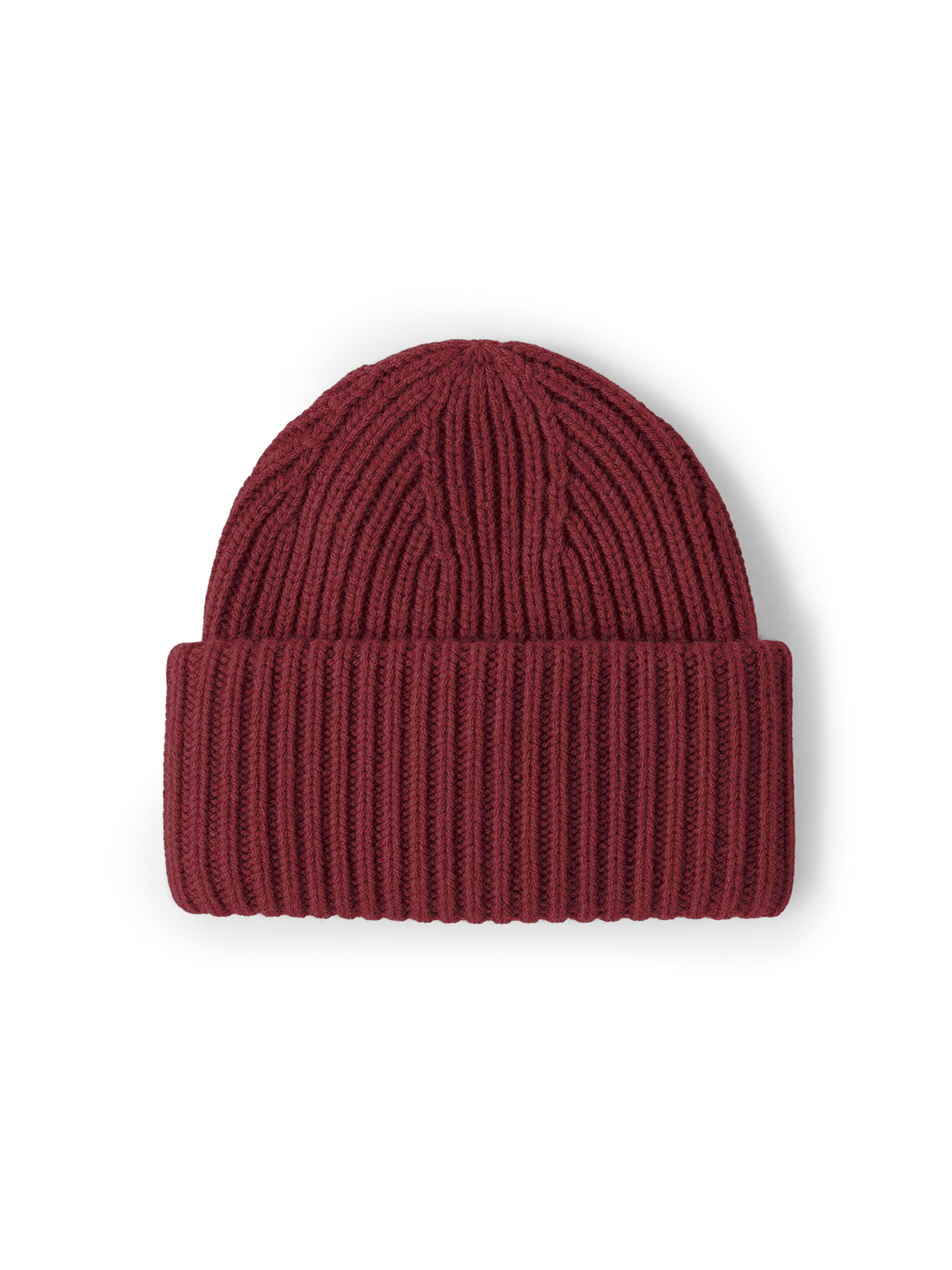 Veronica Beard Burgundy ribbed knit beanie with cuffed brim.