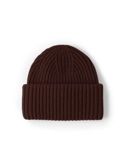 Veronica Beard Brown ribbed knit beanie with cuffed brim.