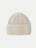 Veronica Beard Beige ribbed knit wool beanie hat.