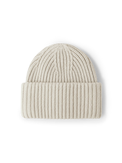 Veronica Beard Beige ribbed knit wool beanie hat.
