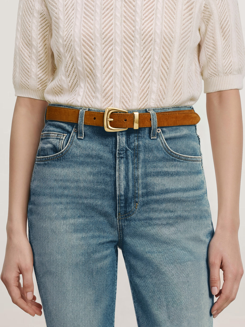 Veronica Beard Brown suede belt with a gold buckle.
