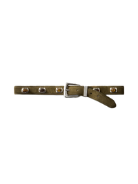 Veronica Beard Olive suede belt with amber-colored stone accents.