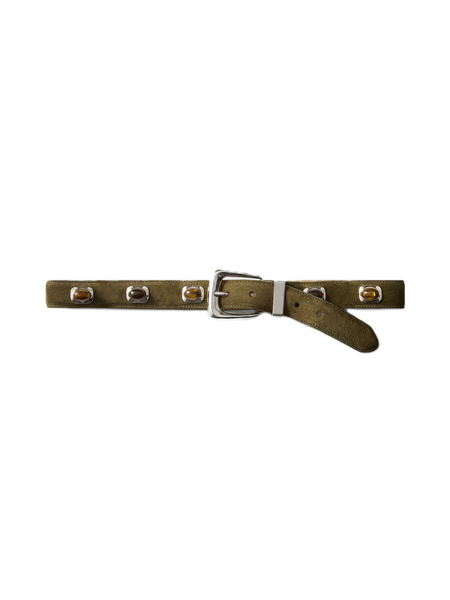 Veronica Beard Olive green suede belt with stone studs