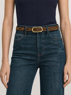 Veronica Beard Brown studded leather belt with gold buckle