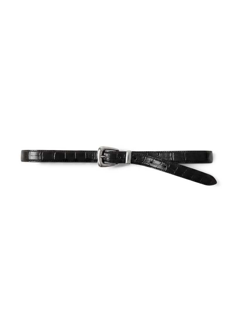 Slim Croc-Embossed Arch Belt