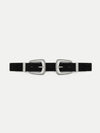 Veronica Beard Black suede belt with two silver buckles.