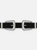 Veronica Beard Black suede belt with two silver buckles