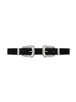 Veronica Beard Black suede belt with two silver buckles.