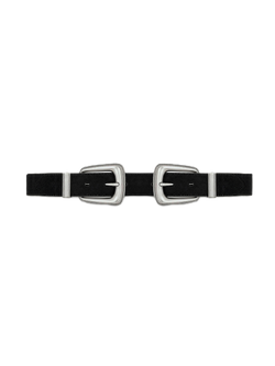 Veronica Beard Black suede belt with two silver buckles.
