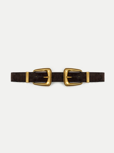 Veronica Beard Brown suede belt with two gold buckles